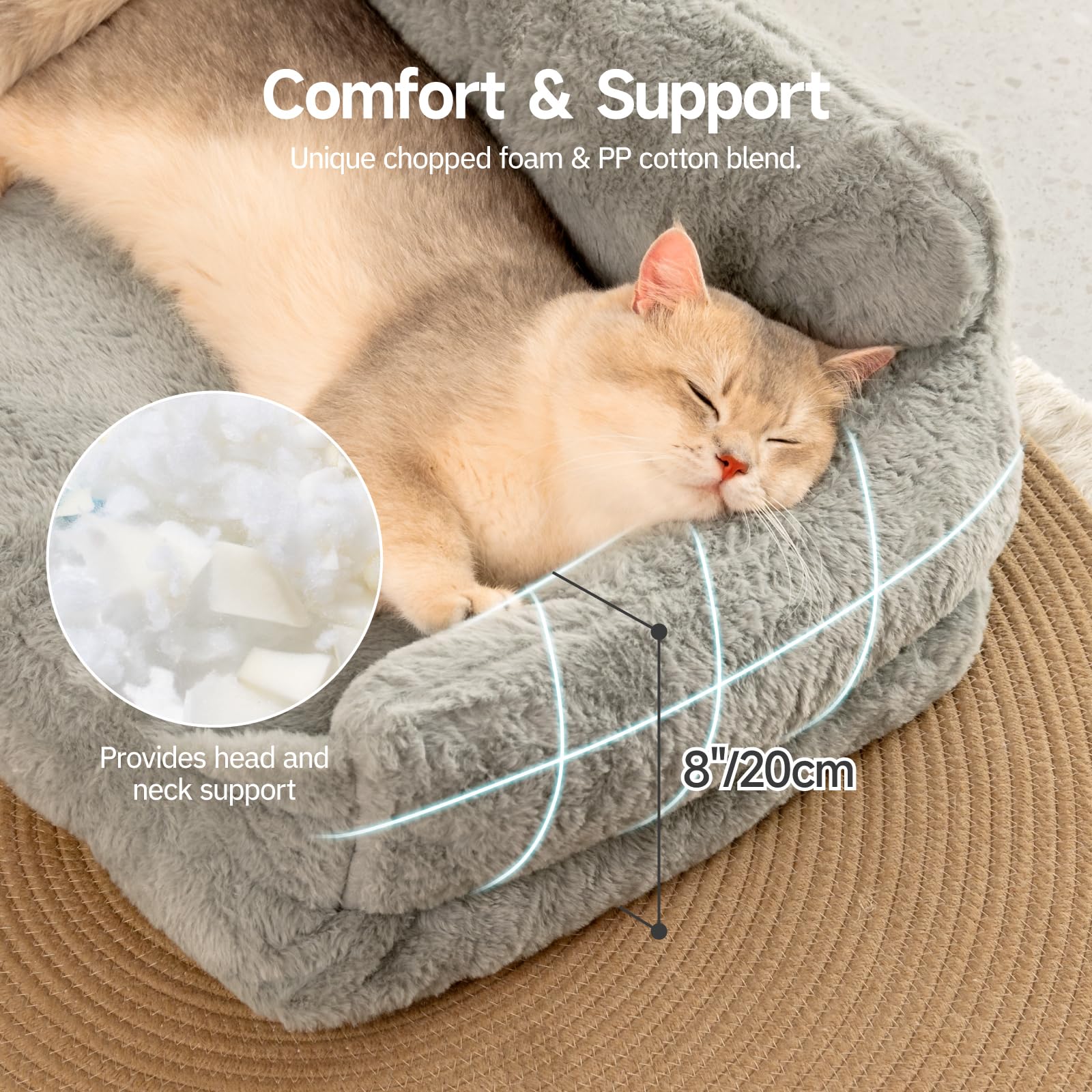 MEWOOFUN Cat Sofa Cat Bed for Indoor Cats, Kitten Bed Pet Sofa with Removable Washable Cover and Non-Slip Bottom for Small Dogs, 55x40cm Grey