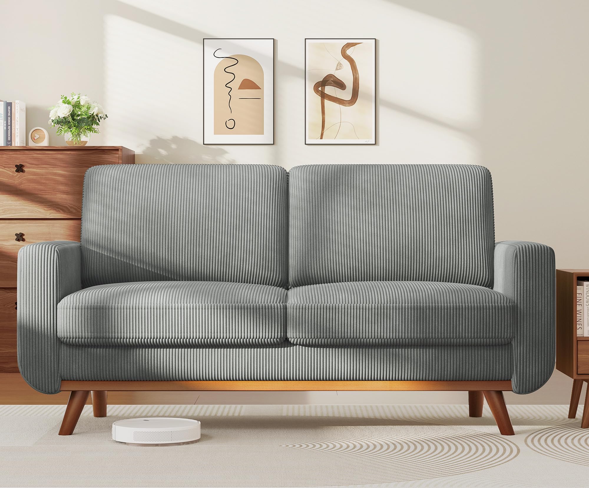 Vesgantti 172cm Loveseat Sofa Green, Comfy Corduroy Couch with Spring Cushion, 2 Seater Sofa with Solid Wood, Sofa Couch with Deep Seat, Sofa for Bedroom, Loveseat for Living Room, Green Office Couch