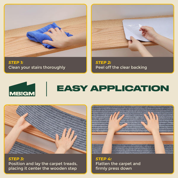 MBIGM 8" X 30" (15-Pack) Non-Slip Carpet Stair Treads Non-Skid Safety Rug Slip Resistant Indoor Runner for Kids Elders and Pets with Reusable