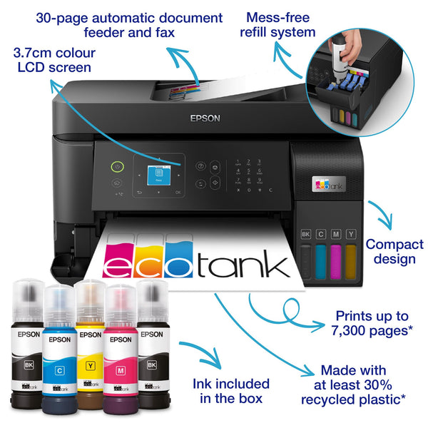 Epson EcoTank ET-2850 A4 Multifunction Air Print and Wi-Fi Ink Tank Printer with double sided printing, Up To 3 Years Of Ink Included