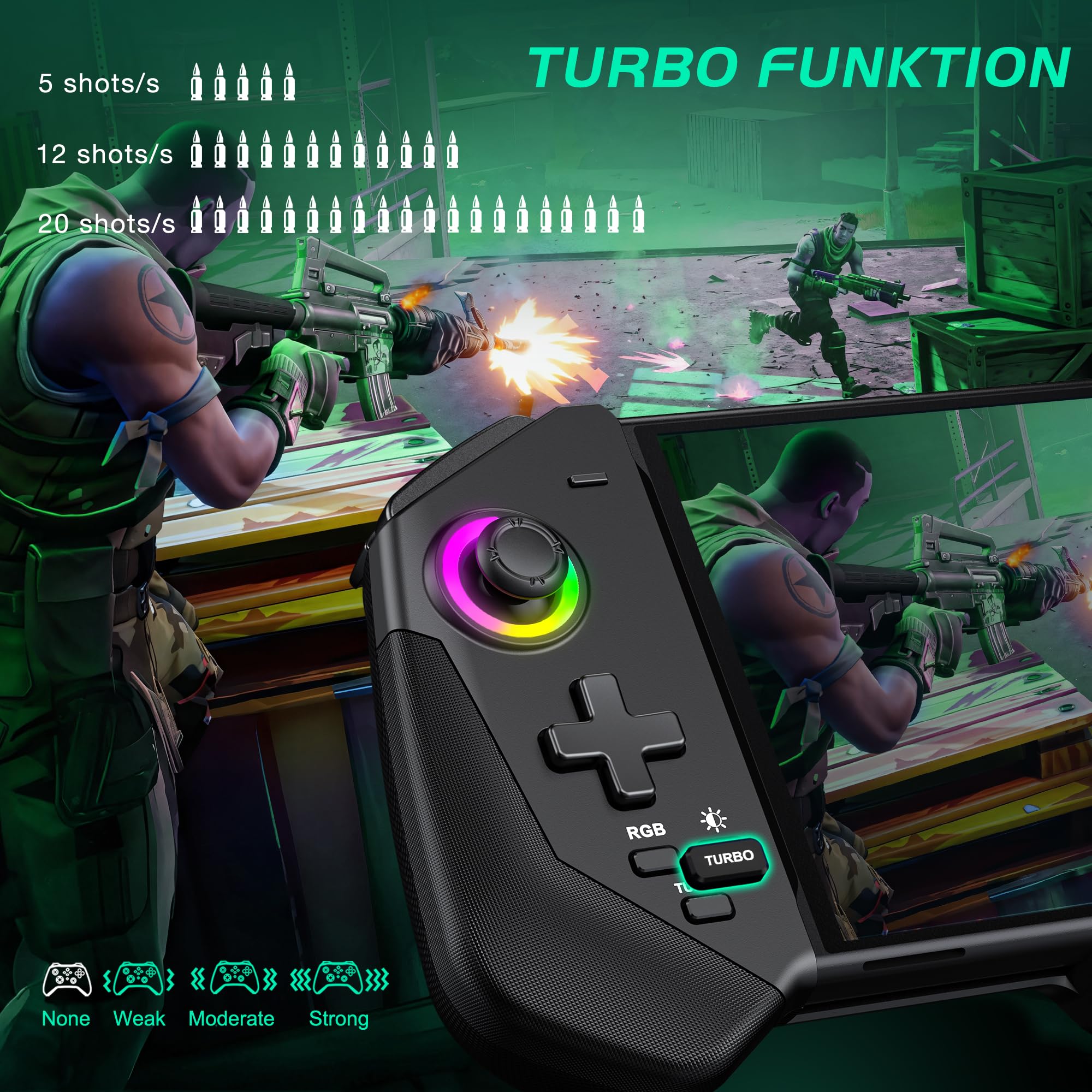 HELLCOOL Switch Pro Controller for Switch/OLED,Switch Controller for Handheld Grip with Hall Effect Joystick,One-Piece Switch Joycon with Turbo/Programmable/6-Axis/Vibration/RGB/4 Card Slot(Black)