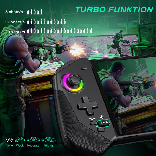 HELLCOOL Switch Pro Controller for Switch/OLED,Switch Controller for Handheld Grip with Hall Effect Joystick,One-Piece Switch Joycon with Turbo/Programmable/6-Axis/Vibration/RGB/4 Card Slot(Black)