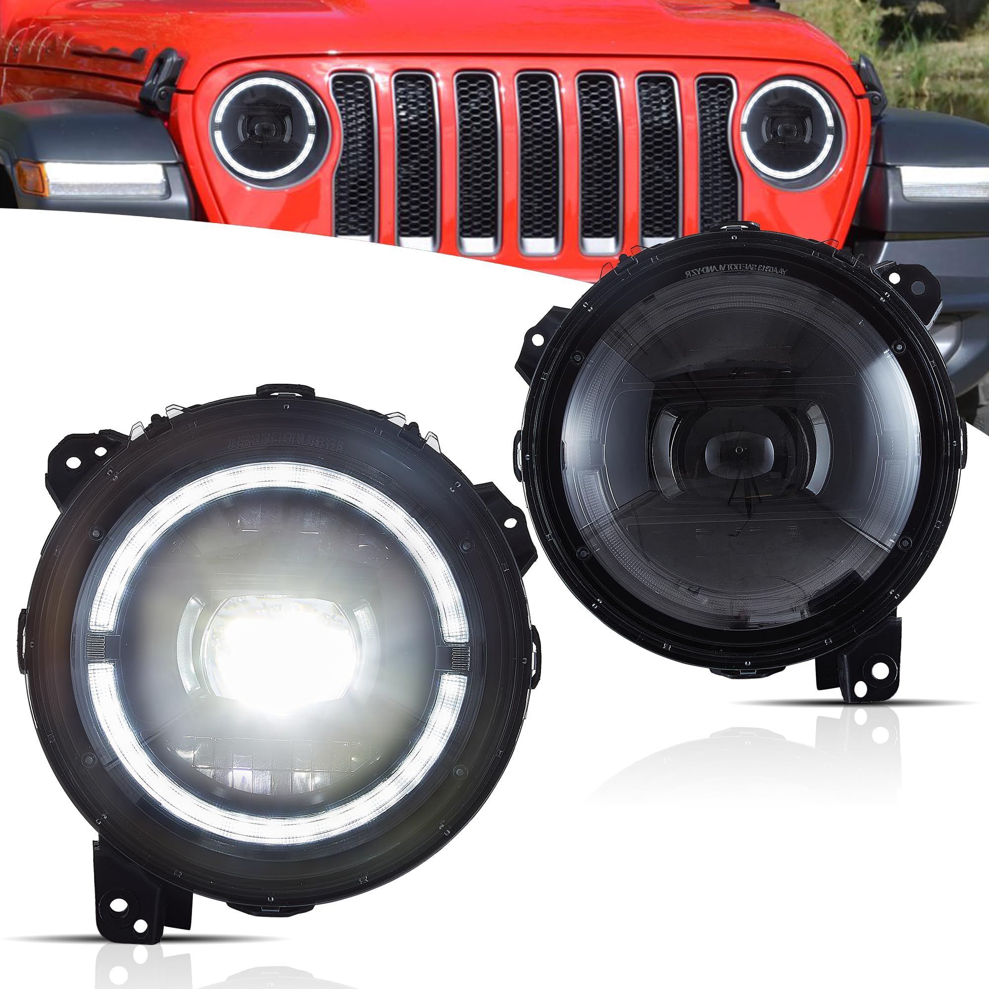 VLAND Motor 9 Inch LED Headlights compatible with 2018-2023 Wrangler JL/JLU Rubicon, Sport, Sport S, Sahara [Not fit JK], w/Startup dynamic display, 1 set for RHD