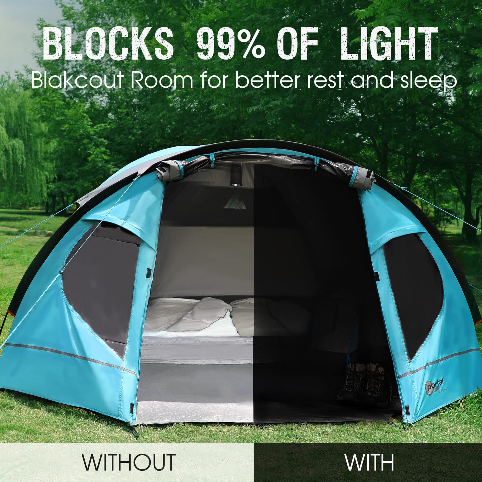 Portal 3-4 Man Tent with Porch, Camping Tent for 3 to 4 Persons with Sewn-in Groundsheet, 4000mm Waterproof Family Tent with Bedroom, Lightweight Dome Tent for Outdoor Garden Backpacking Hiking