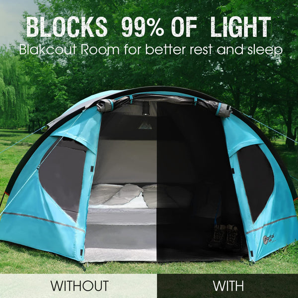 Portal 3-4 Man Tent with Porch, Camping Tent for 3 to 4 Persons with Sewn-in Groundsheet, 4000mm Waterproof Family Tent with Bedroom, Lightweight Dome Tent for Outdoor Garden Backpacking Hiking
