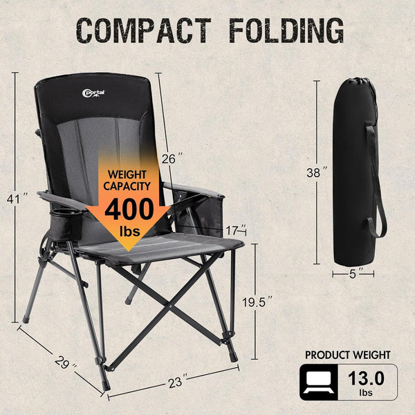 Portal Folding Camping Chair for Adults High Back Heavy Duty 180KG Load Foldable Garden Picnic Festival Collapsible Chair Oversized Hard Armrests Mesh Back Portable for Fishing Beach Patio