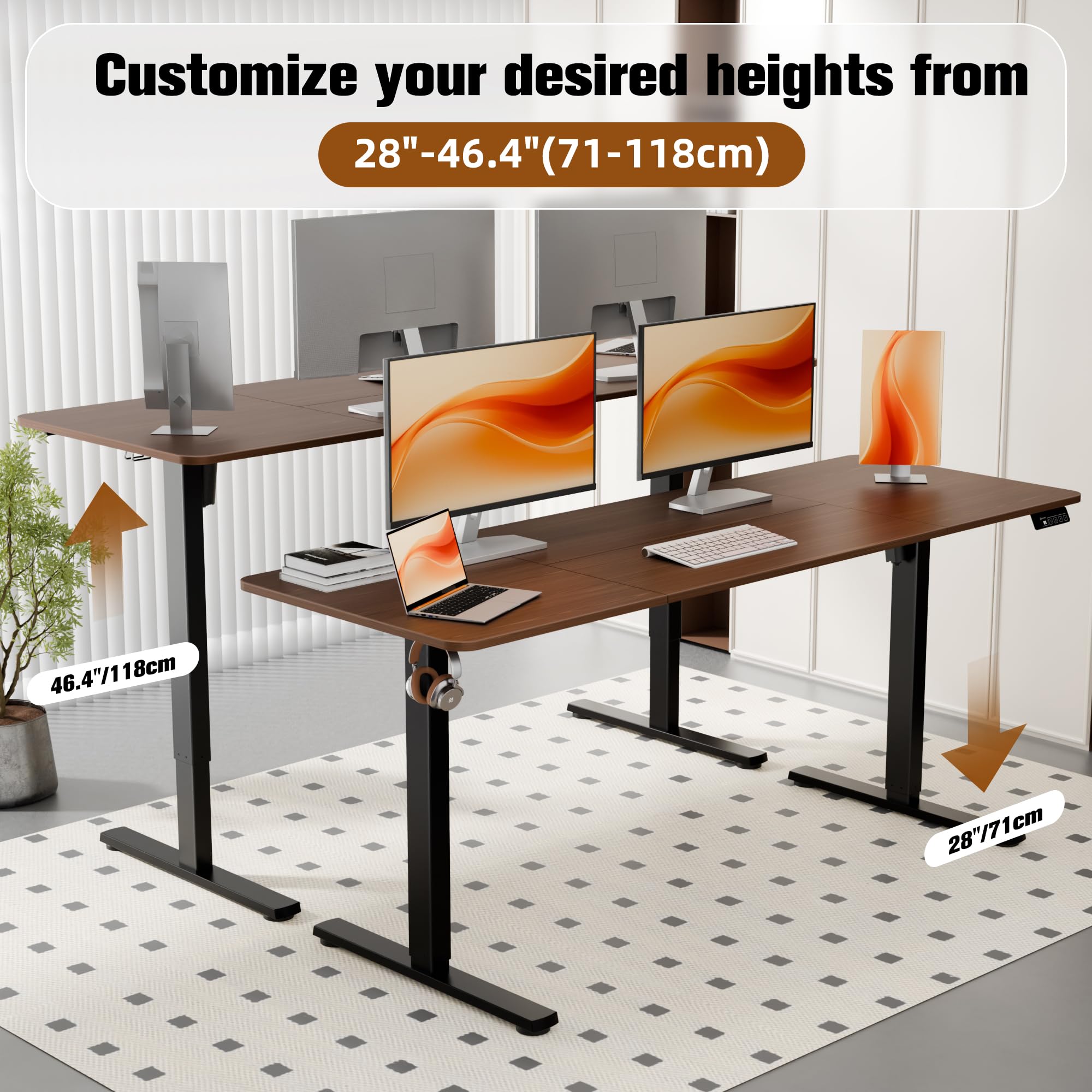 ERGOMAKER Electric Height Adjustable Standing Desk 80x60cm (31.5"x23.6"), Sit Stand Desk with Splicing Top for Home Office (Black Frame + Black Desktop)