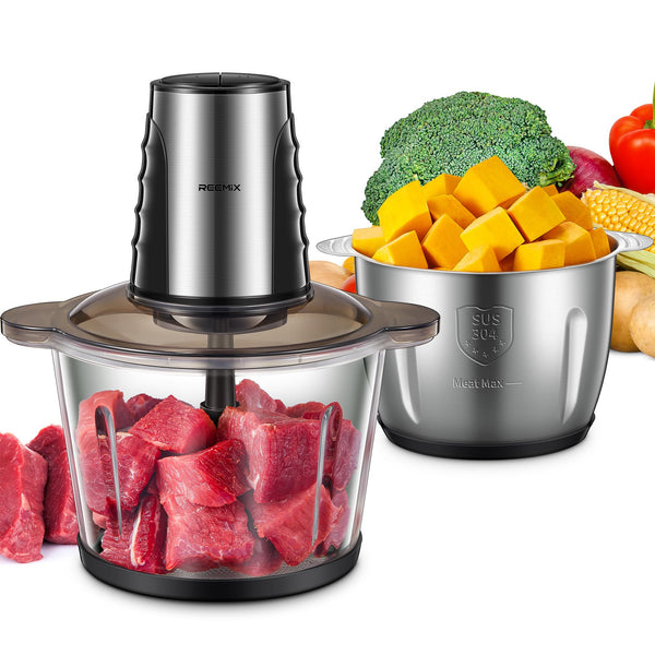 Food Processors with 2 Large Bowls (3L+3L), Mini Chopper Electric Food Chopper, 2 Speed, 1 Bi-Level Blades, Meat Mincer 500W Copper Motor for Baby