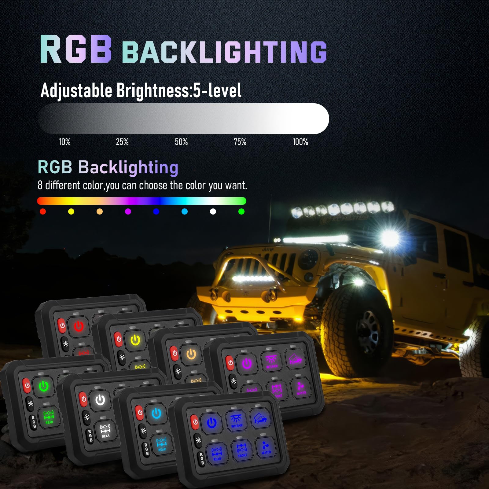 Chelhead 12V/24V Switch Control Panel RGB 6 Gang Dimmable Multi-Function Programmable Switch Panel Acc Battery Control Waterproof, Compatible with Truck Boat SUV RV Trailer Marine ATV UTV