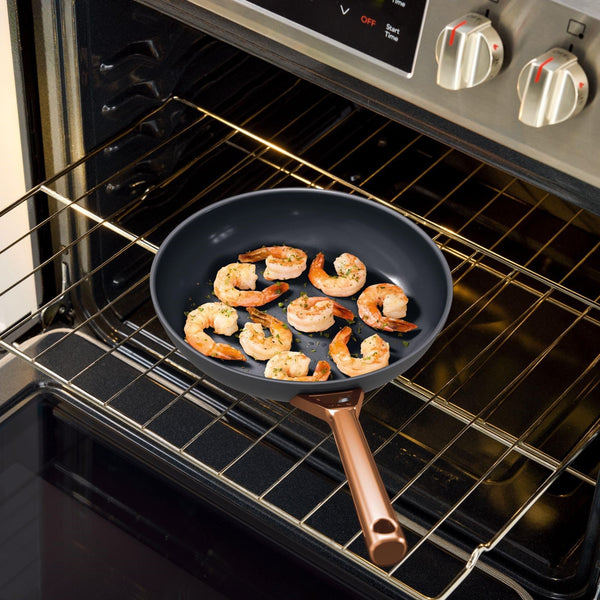 Ninja Extended Life 28cm Ceramic Frying Pan, Non-Stick (No PFAs, PFOAs, Lead or Cadmium), Induction Compatible, Stainless Steel Handle, Oven Safe to 285°C, Grey & Terracotta, CW90028EUUKDB