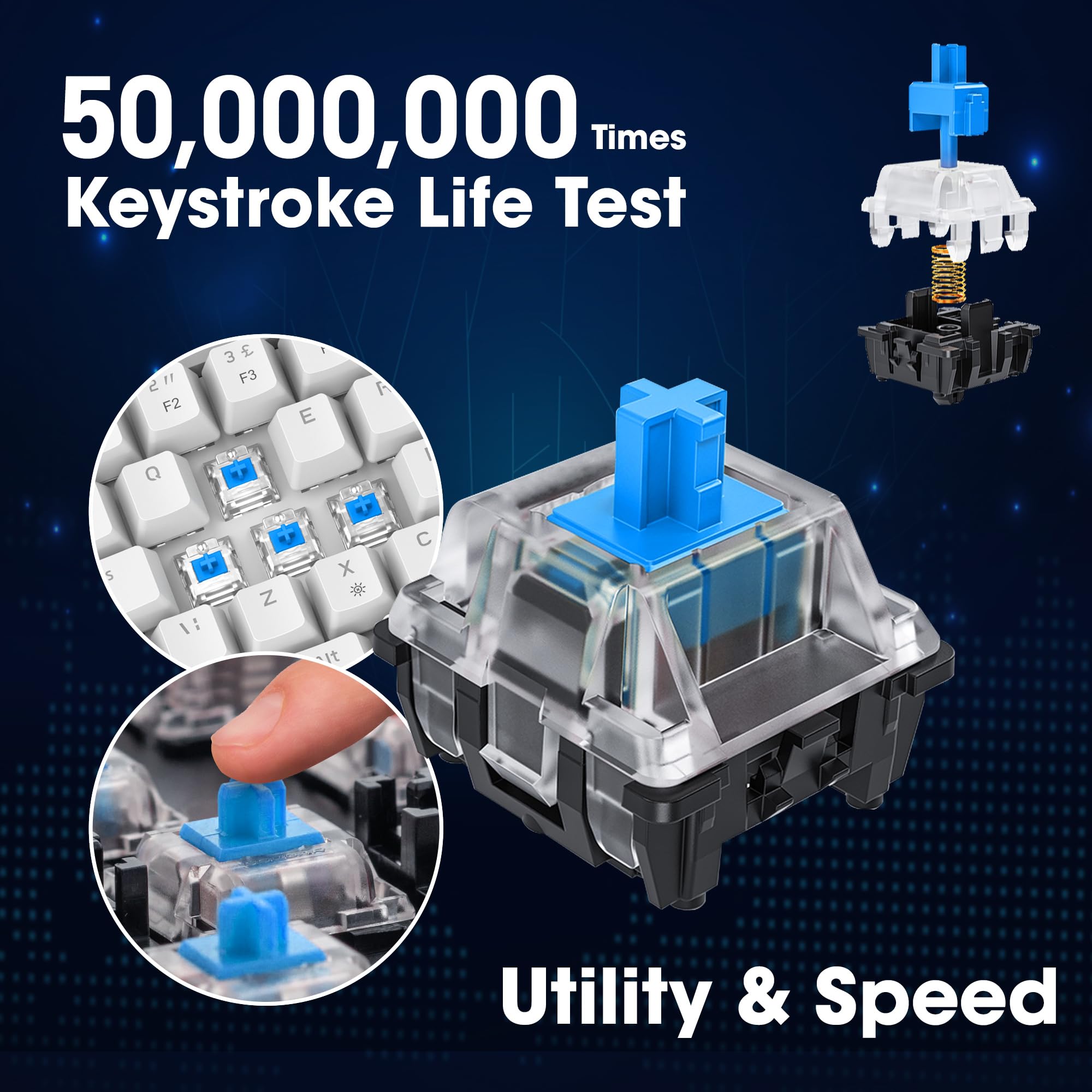 KOORUI 60% Mechanical Gaming Keyboard, Mixed Colors LED Backlit Ultra-Compact 69 Keys, Mini Wired Keyboard with Blue Switch for Windows Laptop PC/Mac OS/Xbox-BLACK(Blue Switch)