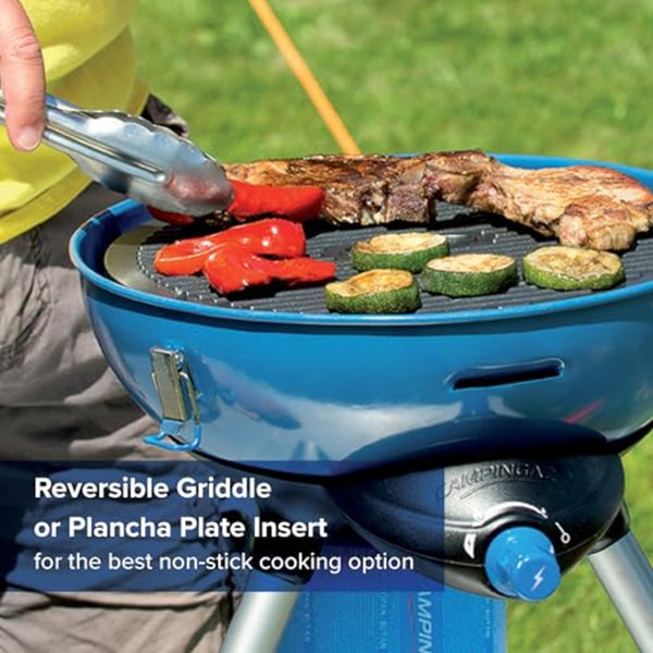 Campingaz Party Grill 400 CV, Camping Stove and Grill, All-in-One Portable Camping BBQ, with Griddle, Grid and Pan Support, Lid Doubles as Wok, Blue