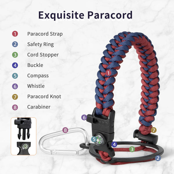 Insulated Water Bottle 2L, Trebo Metal Bottle with Paracord Handle Wide Mouth Double Wall Stainless Steel Large Sports Bottle Keep Cold 48 Hours Water