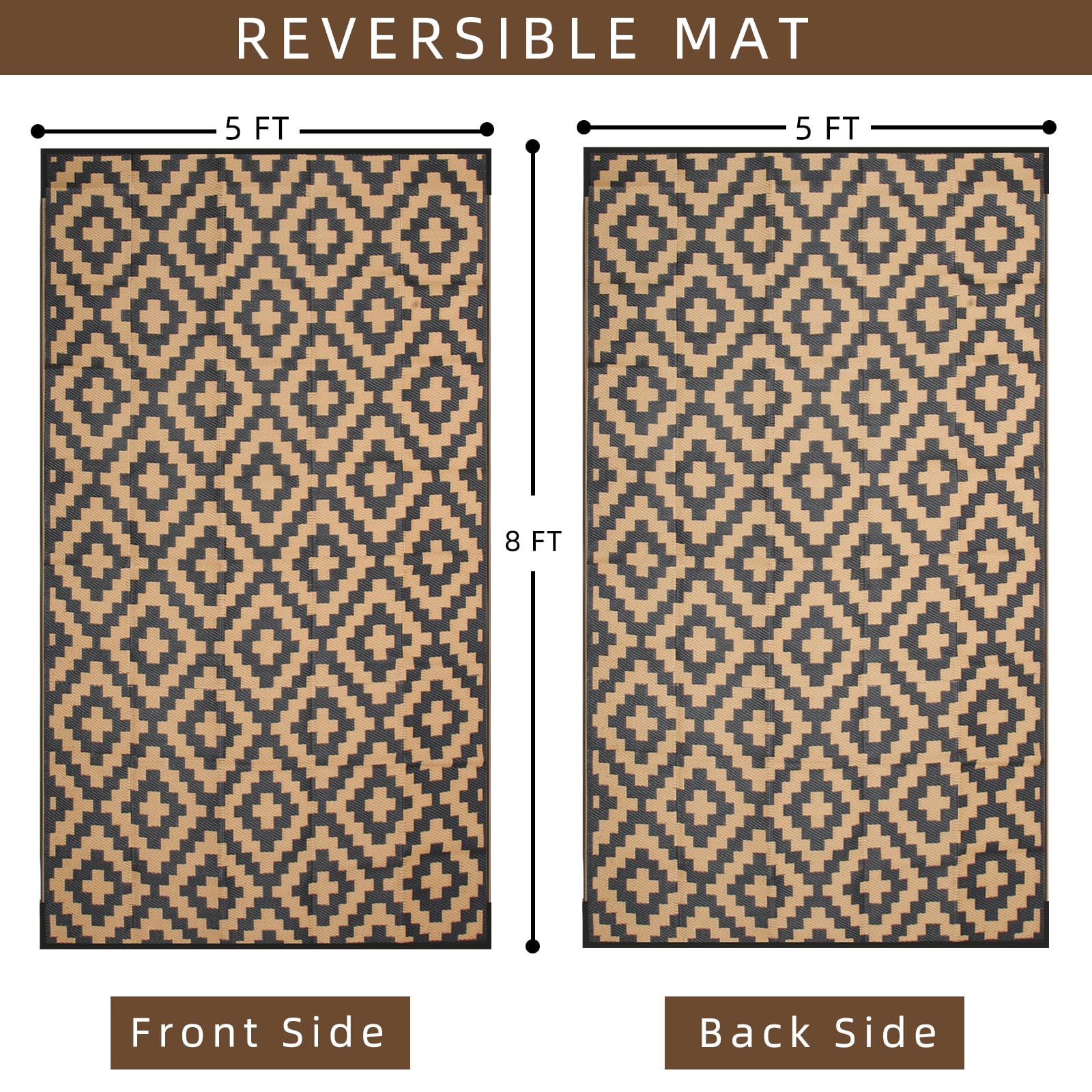 Enipate Geometric Outdoor Rugs for Patios Clearance, 152x 244cm(5x8ft) Reversible & Easy Cleaning Patio Decking Rug, Portable Comfortable Woven Garden