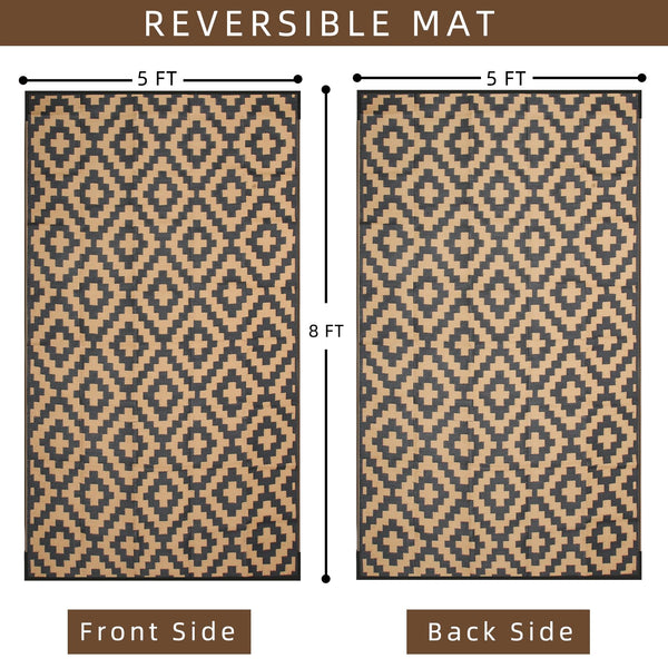 Enipate Geometric Outdoor Rugs for Patios Clearance, 152x 244cm(5x8ft) Reversible & Easy Cleaning Patio Decking Rug, Portable Comfortable Woven Garden