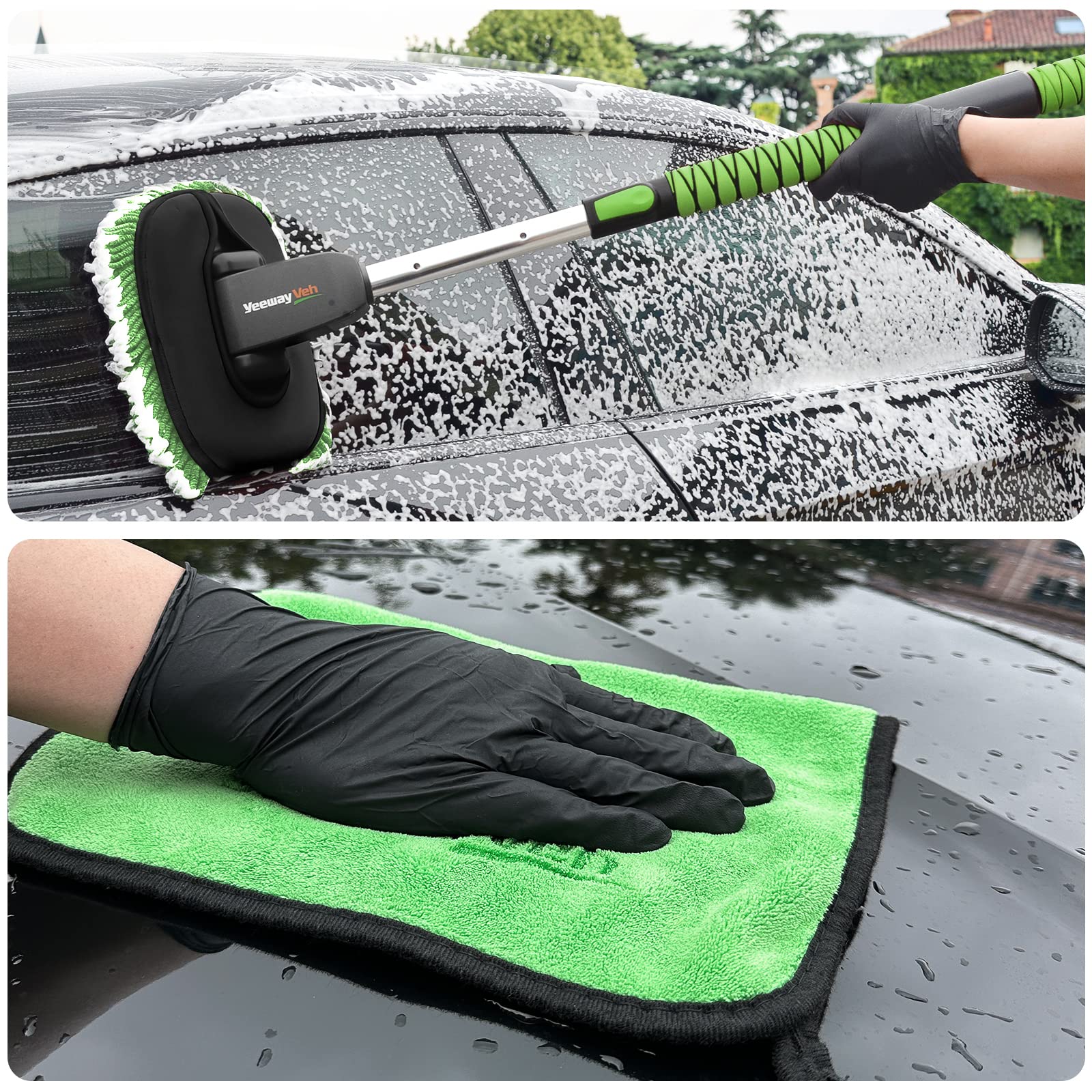 YeewayVeh Car Wash Brush, 43" Extendable Car Wash Brush Mop with Long Handle, 15 Degree Curved Soft Car Cleaning Brush kit with Extra Microfiber Brush Head for Truck SUV Cleaning, Orange