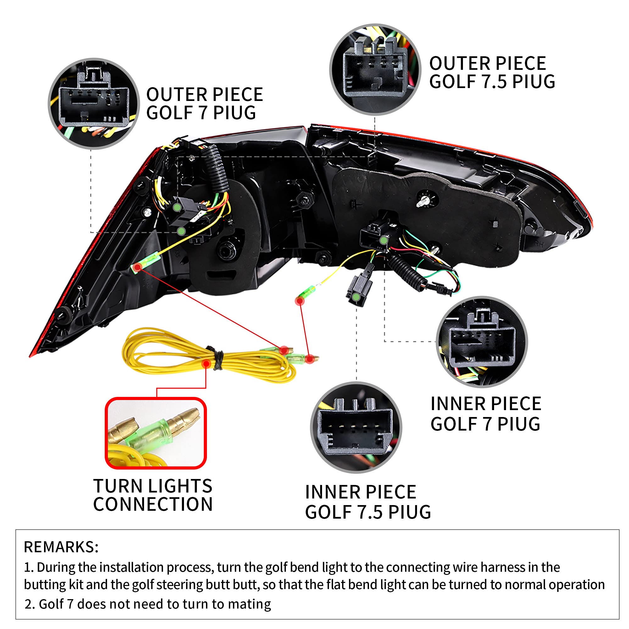 VLAND LED Rear Lights compatible with Golf MK7 Golf MK7.5 Hatchback 2012-2020 [Not fit MK7.5 GTI & R], w/Sequential indicator, Driver & Passenger Side - Red