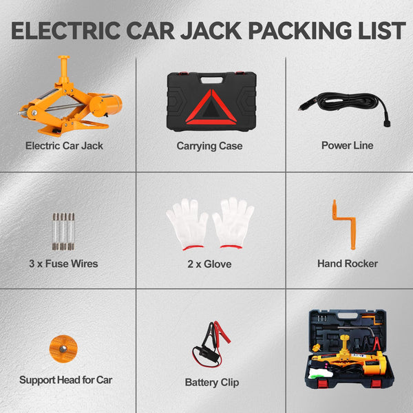 ROGTZ 12V Electric Scissor Jack – Low Profile 3 Tonne Car & Trailer Floor Jack Kit | Emergency Tyre Change & Repair Set with LED Light & Auto‑Lock | Carrying Case Yellow