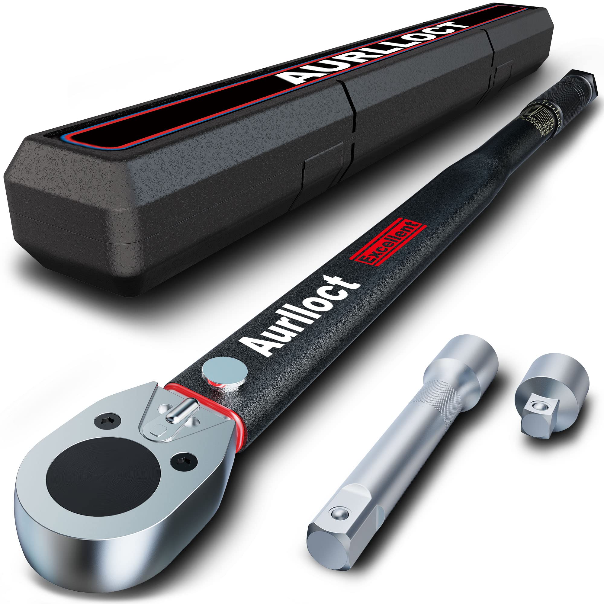 1/2" Torque Wrench Set, Car Wheel Torque Spanner 20-230 Nm with 3/8'' Adapter, ± 3% Accuracy, 72 Tooth for Car Repair, Tire Replacement Etc