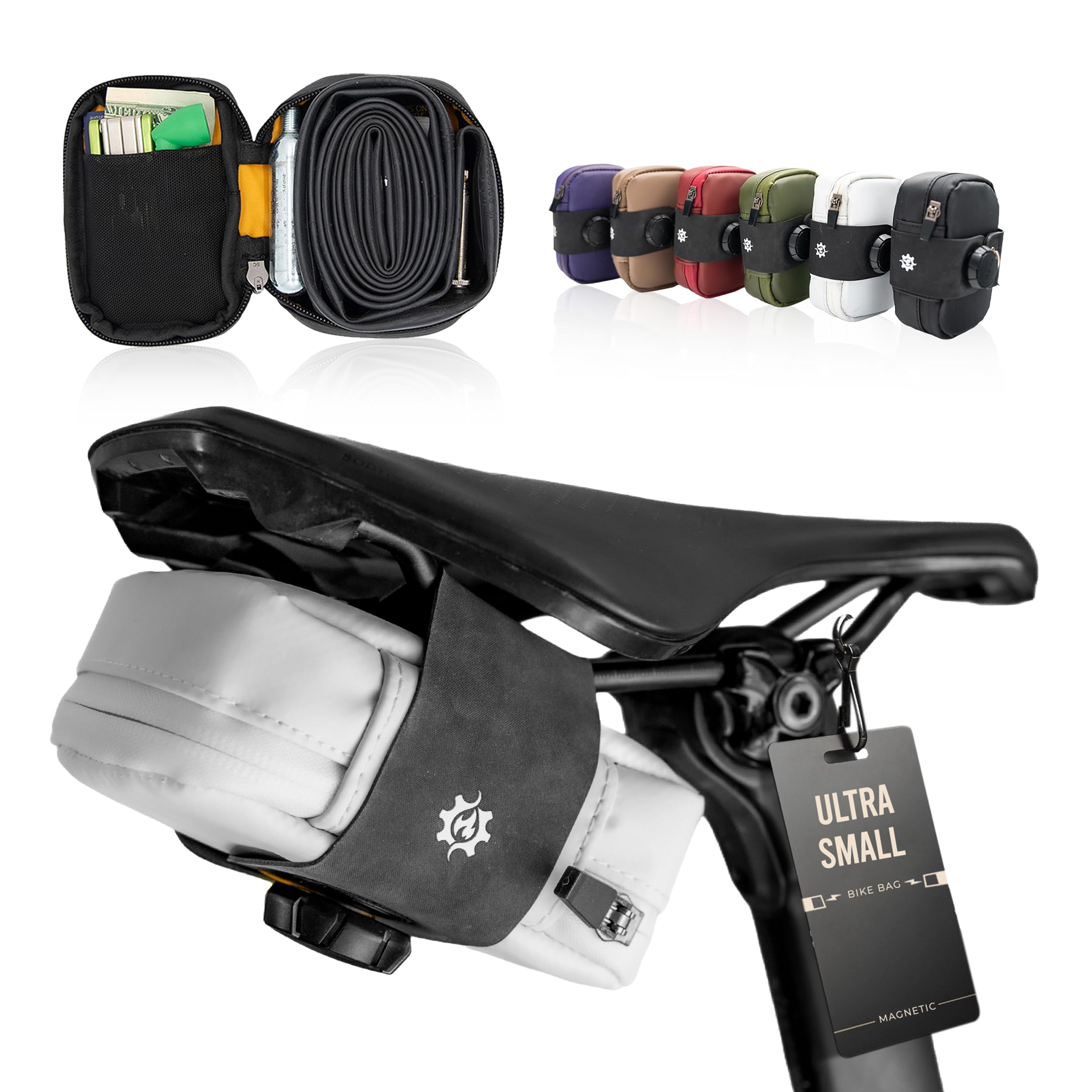 Lumiere & Co. Falcon Magnetic Bike Saddle Bag – 0.69L | 6" x 3.5" x 2" | Sleek Minimalist Brick Design, Fast Magnetic Buckle Attachment | Road Cycling–Specific Bike Seat Bag (Black, Large)