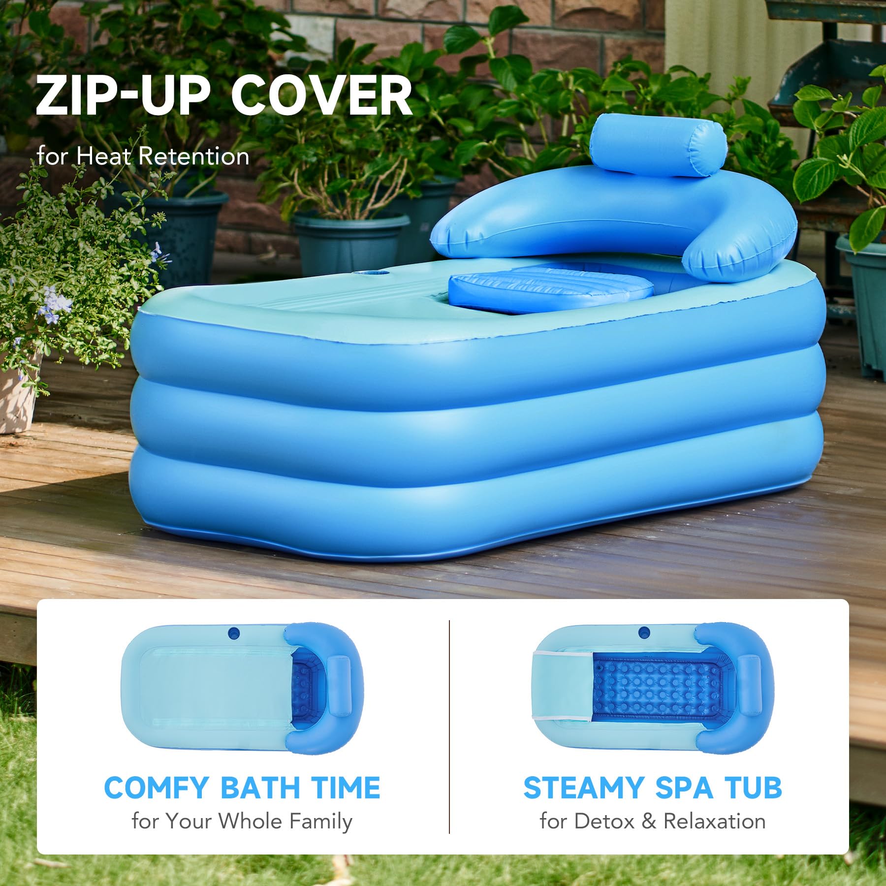 CO-Z Inflatable Portable Adult Bath Tub, Foldable Free-Standing PVC Bathtub w Electric Pump, Anti-Slippery Inflatable Pool for Adult Children Spa Bath