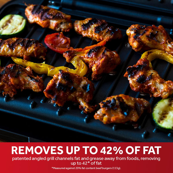 George Foreman Large Electric Fit Grill [Non stick, Healthy, Griddle, Toastie, Hot plate, Panini, BBQ, Energy saving, Vertical storage, Easy clean, Drip tray, Ready to cook light] Black, 2400W 25820