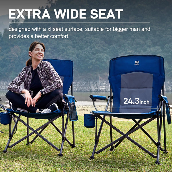 EVER ADVANCED Camping Chair for Adults Oversized 230KG, Folding Chair for Heavy People with Side Pocket, Heavy Duty Extra Wide with Hard Armrest Foldable Garden Fishing Outdoor Fold up