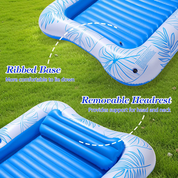 MoKo Pool Floats Adult, Floating Bed with Ice Bar, Tanning Bed Pool Raft Inflatable Lounger with Drink Holder Tanning Chair Inflatable Pool Toys for Party Beach Backyard