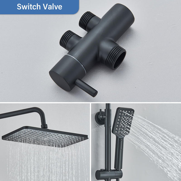 Rozin Shower Riser Rail Kit Adjustable Chrome 2 Functions Square Overhead 29 * 19cm and Hand Shower Stainless Steel Easy Install