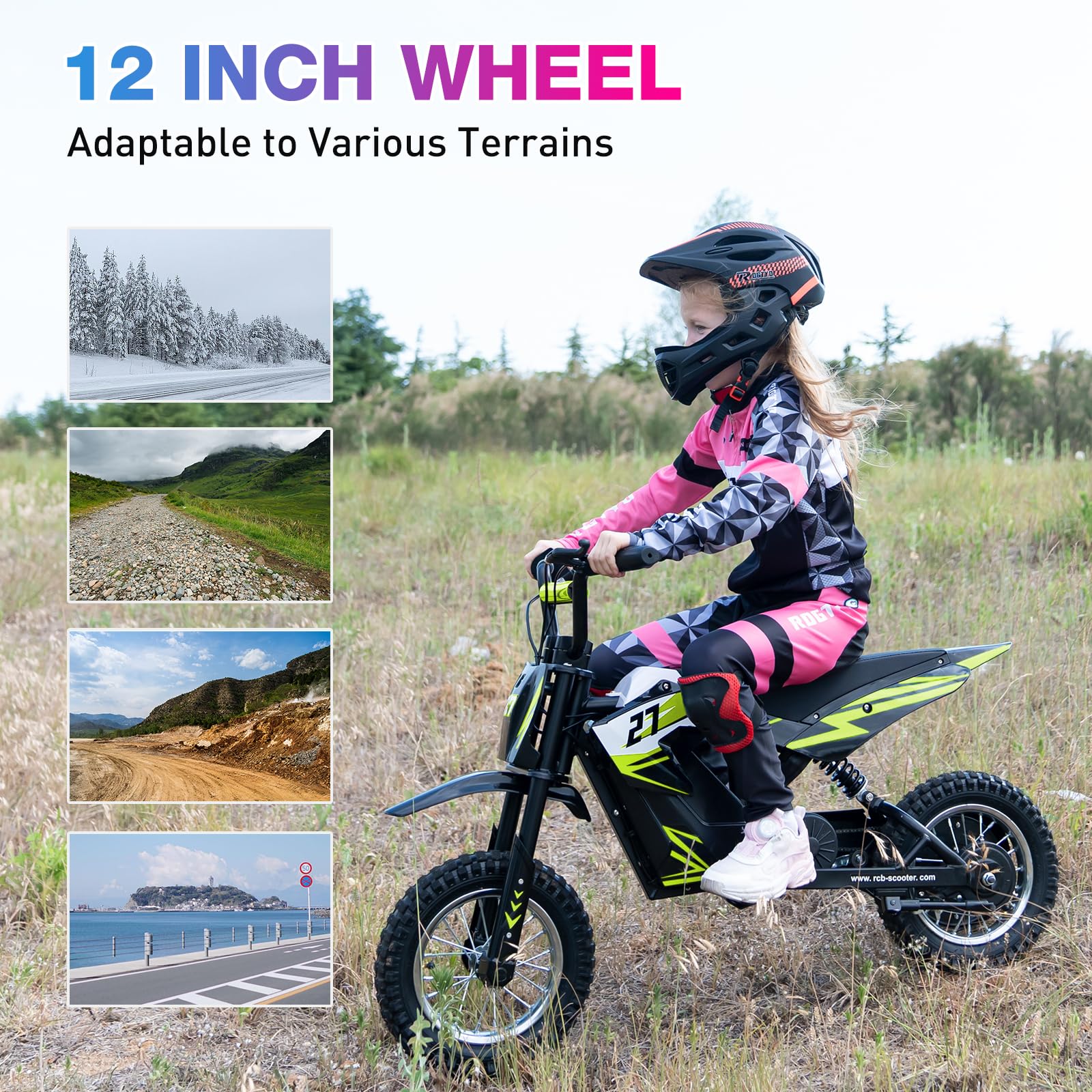 RCB R9X Electric Motorcycle Kids, 12 inch Pneumatic Tires, Ride On Electric Motorcycle with Powerful Motor, 3 Speed Modes 8/12/25KMH, Range 15KM, Moto Crossbike Kids from 3-12years