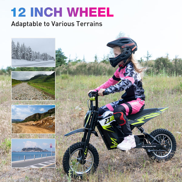 RCB R9X Electric Motorcycle Kids, 12 inch Pneumatic Tires, Ride On Electric Motorcycle with Powerful Motor, 3 Speed Modes 8/12/25KMH, Range 15KM, Moto Crossbike Kids from 3-12years