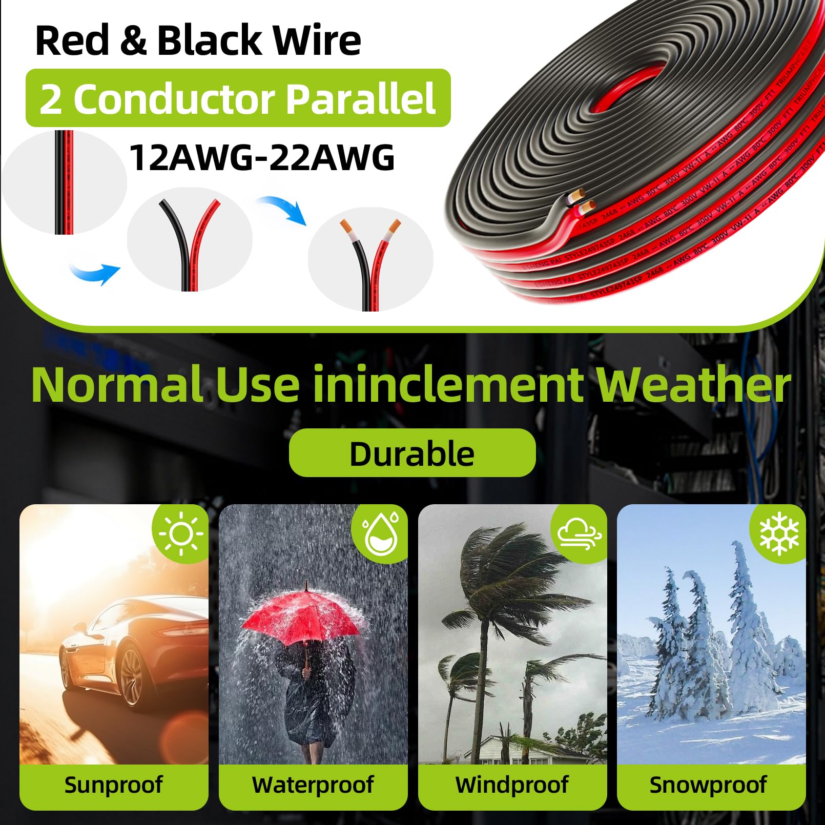 Piwaal 14AWG Spool 2.0mm² 25 ft Per Spool 14 Gauge 2Parallel Wire (Red 7.62M Black 7.62M) Bare Copper Wire for LED Strips/Bulbs/Lamps.