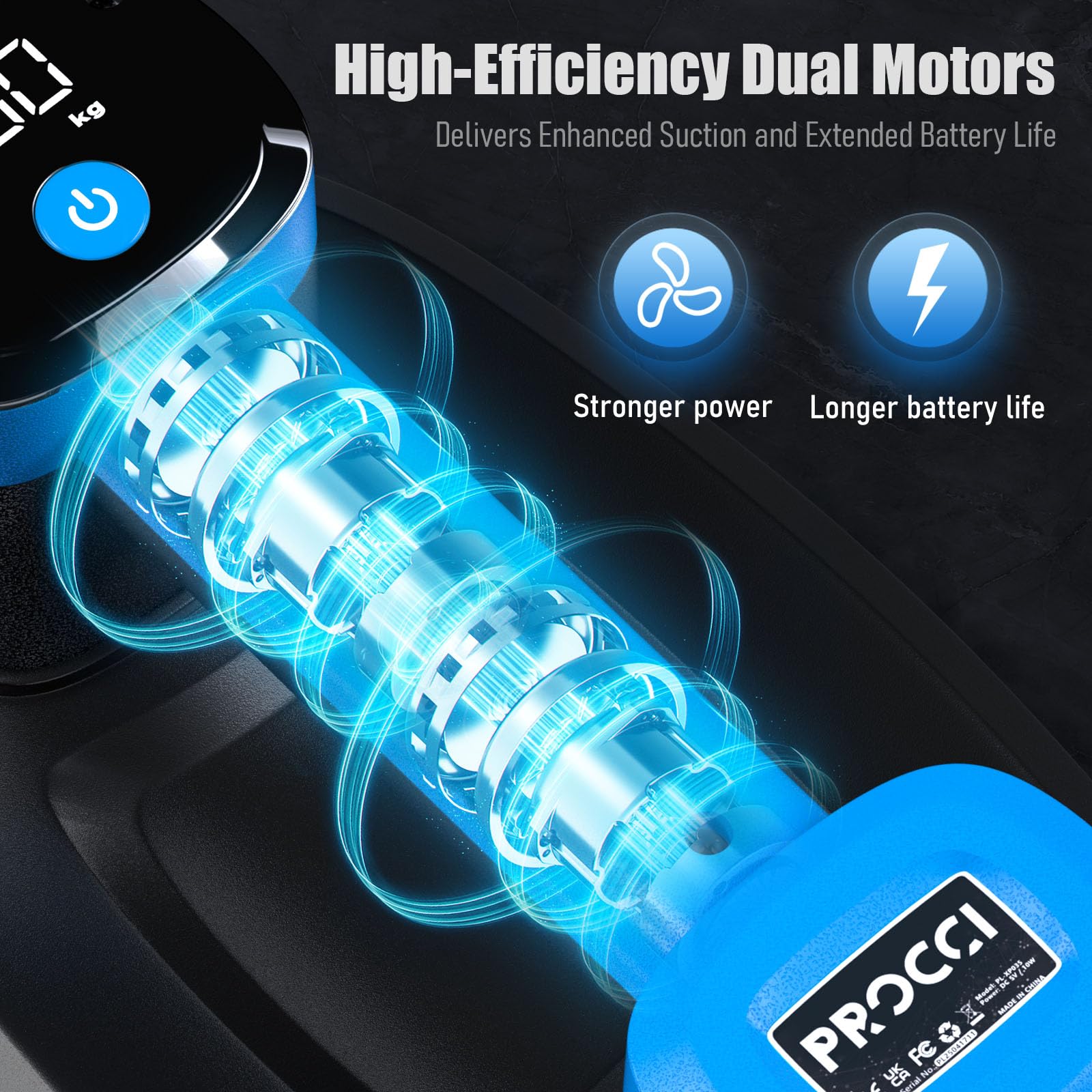 Procci Electric Battery Suction Cup – Cordless Vacuum Lifter for Tiles, Glass, Marble – Dual Motors, 300 KG Suction, LCD Display, 4500mAh Battery, 12h Runtime – for Smooth & Lightly Textured Surfaces
