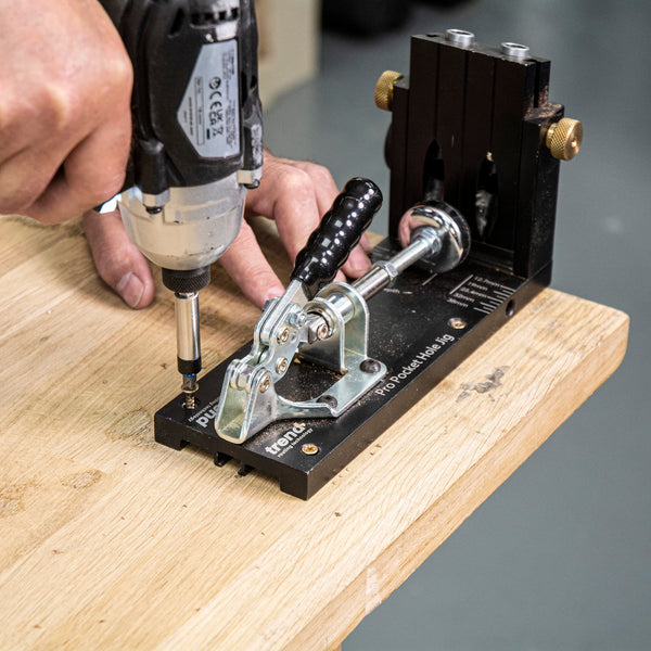 Trend Pocket Hole Jig Pro Kit with Pocket Hole Jig, Support Rods & End Stops, Face Clamp, HSS Drill Bit & Depth Collar, Square Drive Bits, 100 Screws & Storage Case, PH/JIG/AK , 12.7-38mm