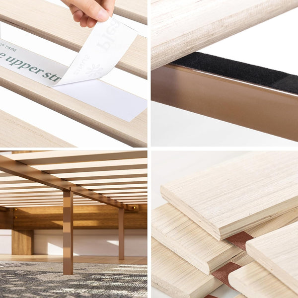 Zinus Tonja Single Bed frame - Bed 90x190 30 cm Height - Wood bed frame with Headboard - Brown