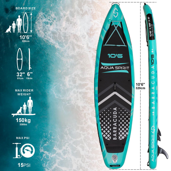 Aqua Spirit Barracuda ISUP/Kayak Inflatable Stand Up Paddle Board 2025 | 10'6x32”x6” | Complete Conversion Kit with Paddle, Backpack and more accessories | Adult Beginner/Expert