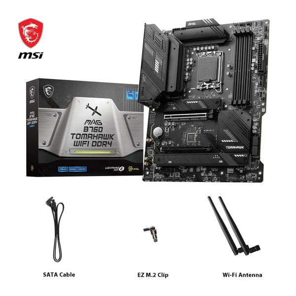 MSI B760 GAMING PLUS WIFI DDR4 Motherboard, ATX - Supports Intel 14th, 13th & 12th Gen Core Processors, LGA 1700 - DDR4 Memory Boost 5333+MHz/OC, 1x PCIe 4.0 x16, 2 x M.2 Gen4, 2.5G LAN, Wi-Fi 6E