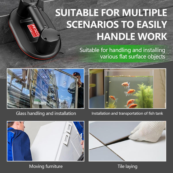 Procci Electric Battery Suction Cup – Cordless Vacuum Lifter for Tiles, Glass, Marble – Dual Motors, 300 KG Suction, LCD Display, 4500mAh Battery, 12h Runtime – for Smooth & Lightly Textured Surfaces