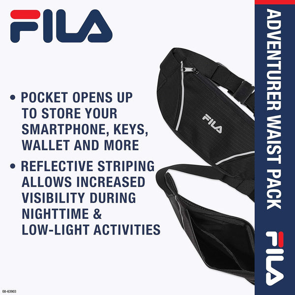 Fila Accessories Waist Pack - Running Belt Fanny Pack | Adventurer Adjustable Sports Pouch Phone Holder for Women & Men | Running, Walking, Cycling, Exercise & Fitness (08-63903)