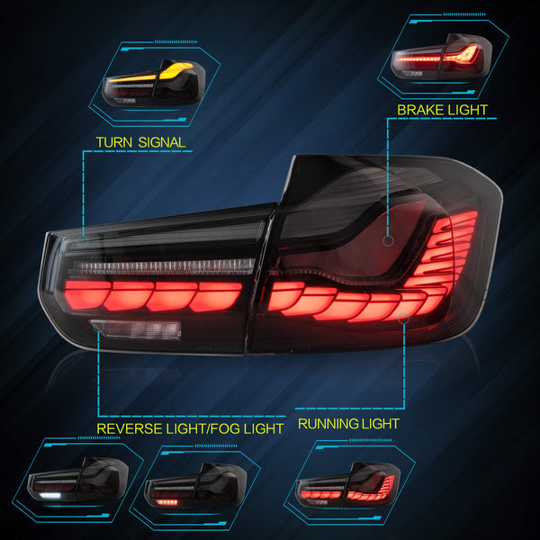 VLAND OLED Rear Lights Compatible with 2013-2018 BMW 3 Series F30 F35 F80 320i 328i 335i Sedan (Not for F31 F34), Tail Lights with Sequential Indicators, E-mark, Red