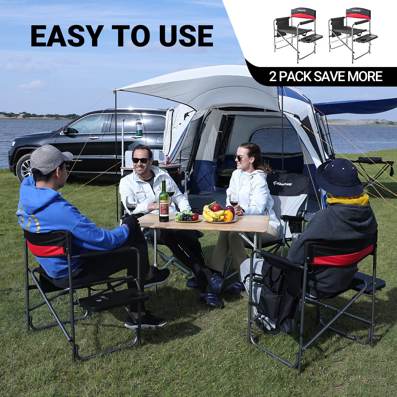 KingCamp Folding Camping Chairs for Adluts Heavy Duty Directors Chair with Cooler Bag and Side Table Support up to 150KG