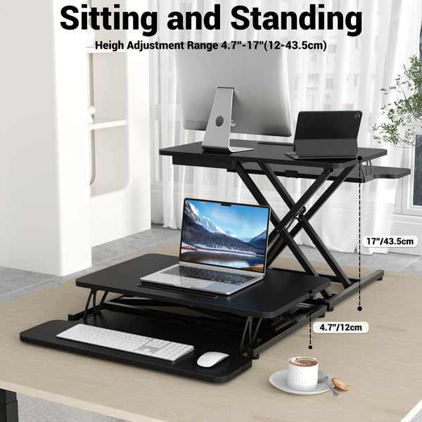 ERGOMAKER Standing Desk Converter, 36"/91cm Wide Height Adjustable Quick Sit to Stand Up Desk Riser for Dual Monitor