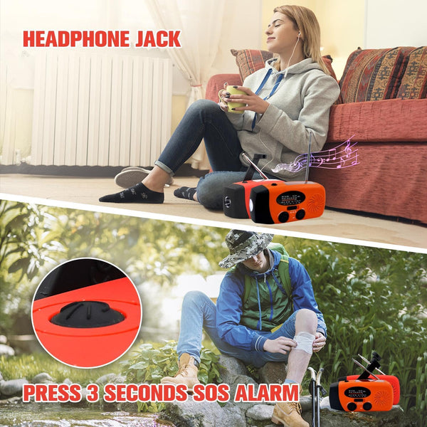 iRonsnow Solar Emergency Hand Crank Weather Radio, Portable Self Powered NOAA AM/FM Radios with SOS Alarm LED Flashlight 2000mAh Smart Phone USB Charger for Camping (Red)