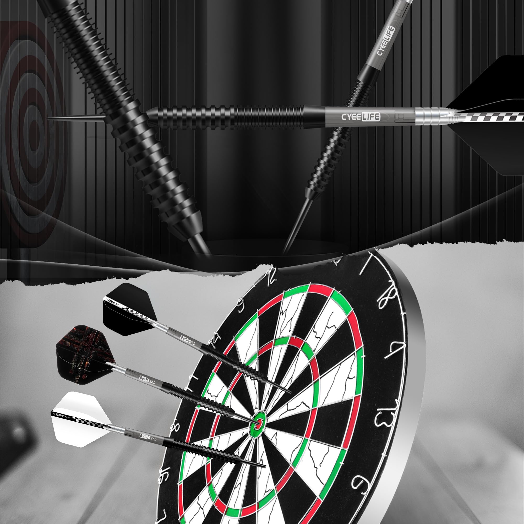 CyeeLife Tungsten Darts 23g Steel Tip,Steel Tip Darts Set with PC Shafts + Tungsten Barrels + Dart Flights + Dart Sharpener,Professional Tungsten Darts Set