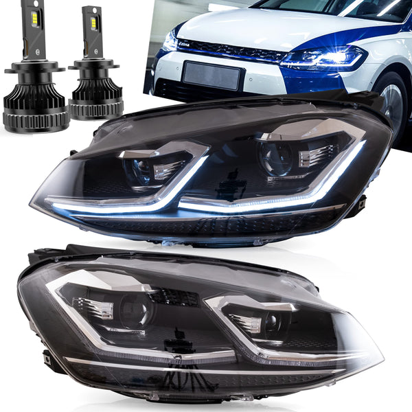 VLAND Headlights Compatible with Golf 7 MK7 TDI TSI 2013-2017, Front Lights with Sequential Indicator, Red Line Headlamps