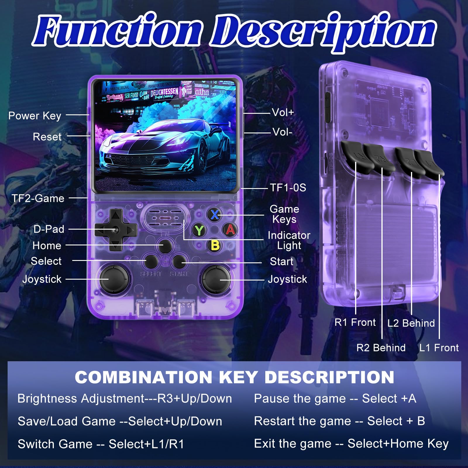 Blidinner R36S Retro Handheld Games Console -With Open Source Linux System,3000mAh Battery,3.5 Inch HD Screen,64G TF Card,20,000+ Classic Games,Portable Mini Game Console for Teens and Adults-Black