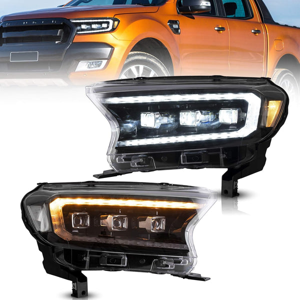 VLAND Headlight Pair Suitable for Ranger T6 T7 T8 T8 XL XLT Wildtrak 2015-2021 with Sequential Indicators (Clear) LHD