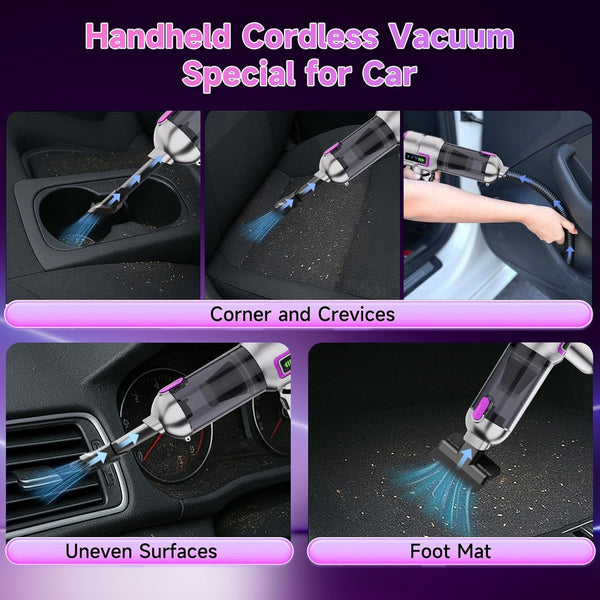 Lyiazsoy Car Vacuum Cleaner Cordless,22000PA High Power Mini Vacuum Cleaner,Rechargeable Handheld Vacuum Cordless,car hoovers for Pet Hair, Home, Office, Kitchen(Purple)