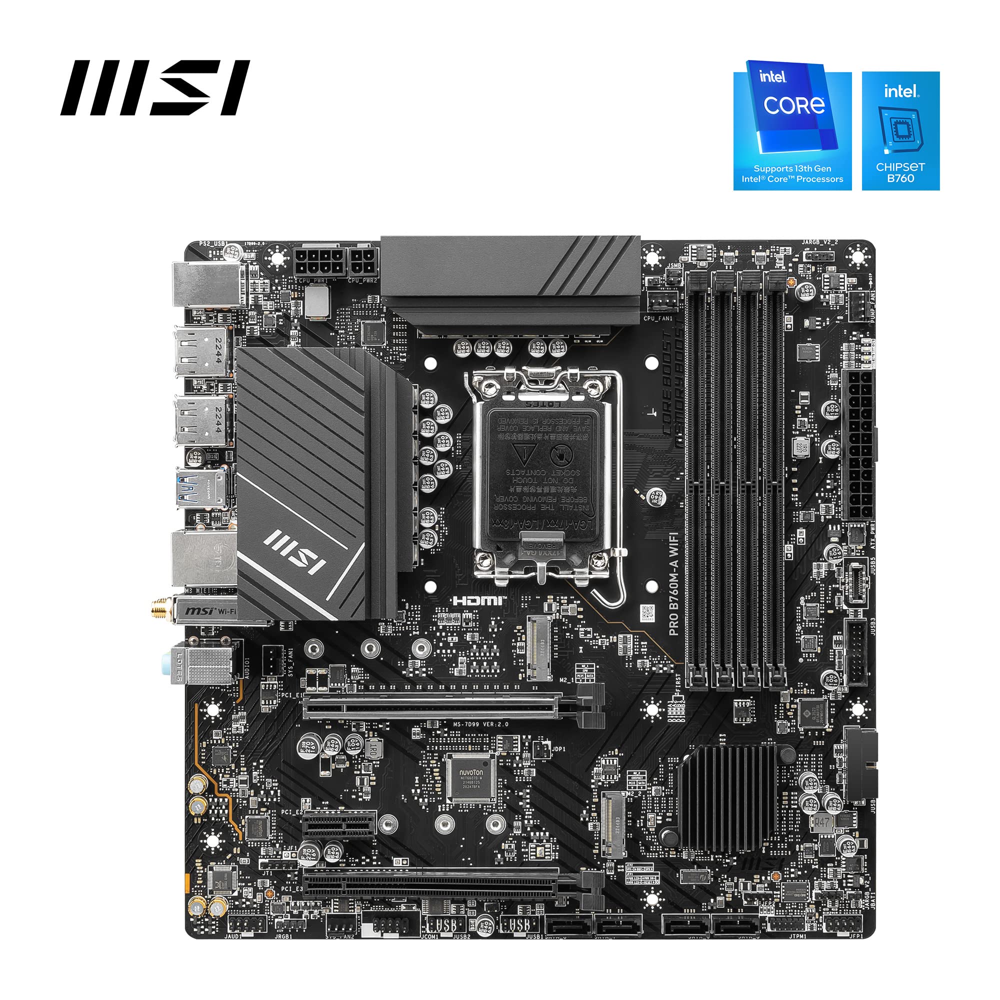 MSI B760 GAMING PLUS WIFI DDR4 Motherboard, ATX - Supports Intel 14th, 13th & 12th Gen Core Processors, LGA 1700 - DDR4 Memory Boost 5333+MHz/OC, 1x PCIe 4.0 x16, 2 x M.2 Gen4, 2.5G LAN, Wi-Fi 6E