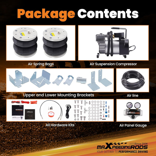 maXpeedingrods Air Suspension Kit for Ford Transit 2001 Onwards RWD Twin Wheel – 4000kg Load, 12V Compressor, 2x Air Springs, Fits Panel Van/Tipper/Motorhome/Camper